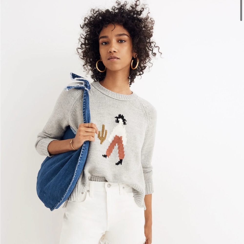Madewell Light Gray Sweater with Desert Motif